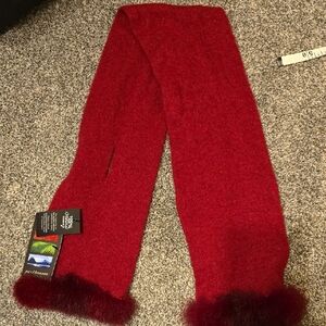 Luxurious Red Scarf with Fur Trim